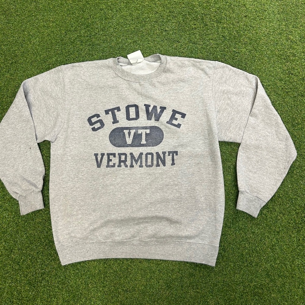 Vintage Stowe VT Vermont Heather Gray Crewneck Sweatshirt Mens Large